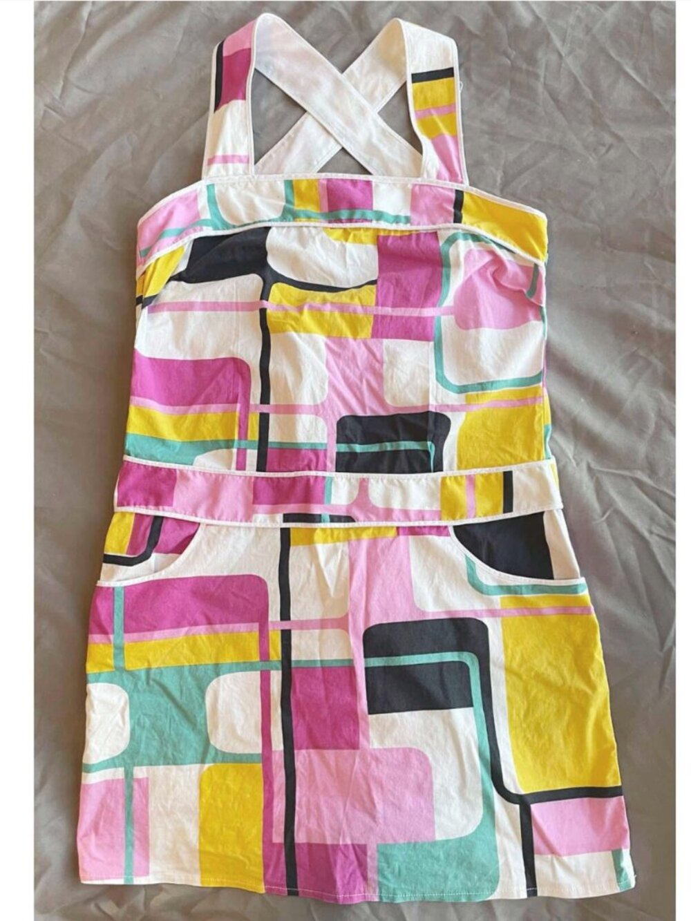 Vintage Geometric Mini Dress: Y2K Cotton Barbiecore Print